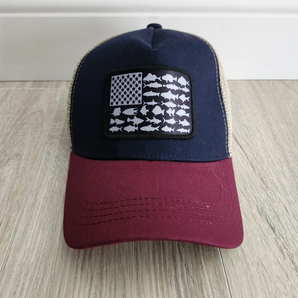 Unisex Mesh Fisherman Hat Red and blue